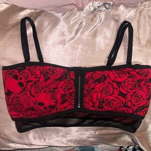 Hot Topic Skull/Rose with Mesh Bandeau/Bralette XL (Rare Find in size XL)